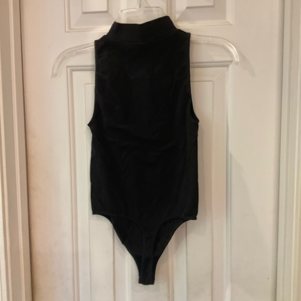 Mock Neck Turtleneck Black Body Suit, Snap Thong Bottom, Like New, Size Small - Picture 4 of 7
